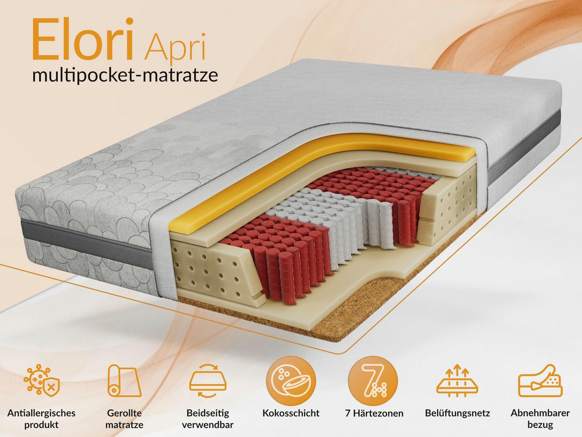 TASCHENMATRATZE ELORI - 90/200 - H3/H4 - Apri - Hellgrau, Textil (90/200cm) - MKS