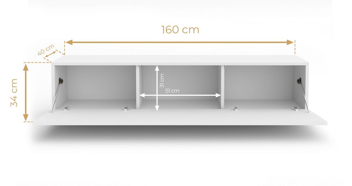 LOWBOARD ZIVOLLI 160 Weiß, Wotan Lamellen 160/34/40 cm – TV-Hängeschrank mit Lamellenfront - Hellbraun/Weiß, Holzwerkstoff/Kunststoff (160/34/40cm) - AX Living