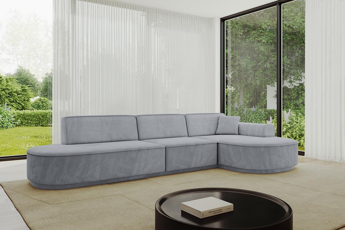 ECKSOFA Ottomane Rechts MARI-L2-v3 - 328x171x83 cm Grau Velours - Schwarz/Grau, Holzwerkstoff/Kunststoff (171/328cm) - ALTDECOR