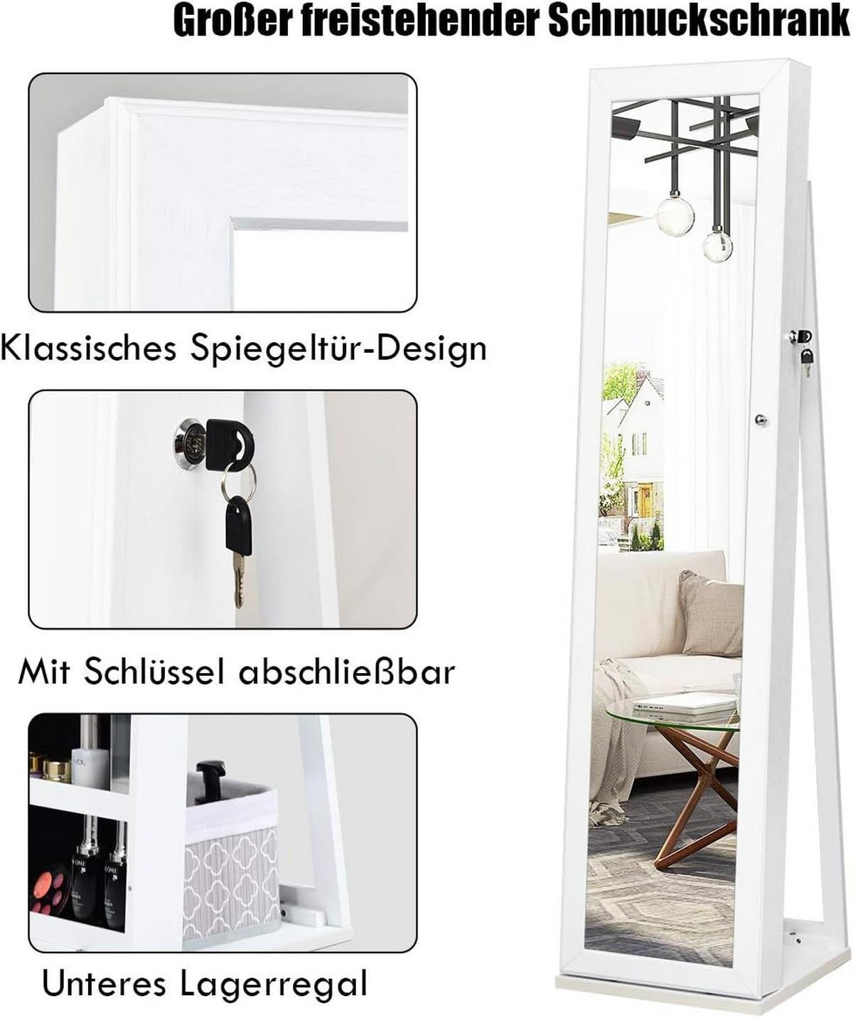 SCHMUCKSCHRANK 157cm Weiß - Weiß, Holz (38/157/37cm) - COSTWAY