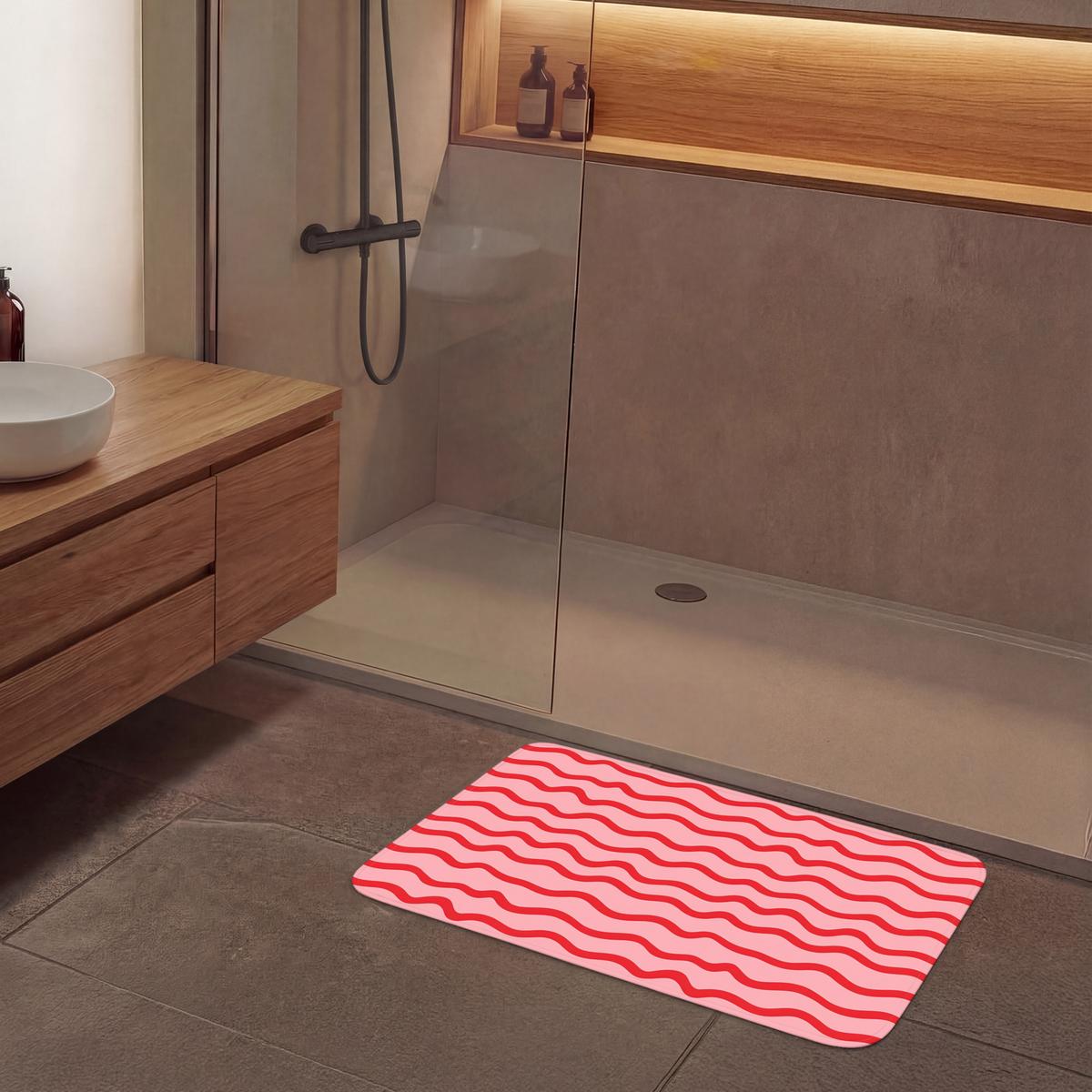 BADEMATTE Verspielt - Muster - Rot 90x60 cm - Rosa, Textil (90/60cm) - OnlyWow