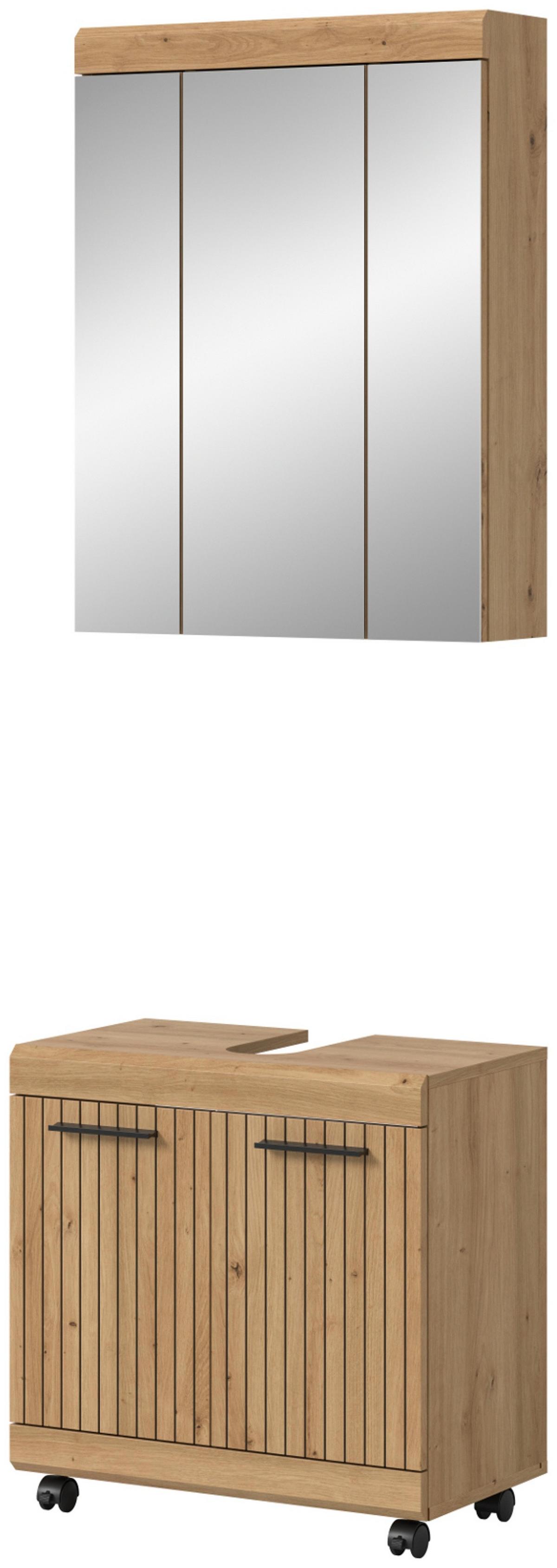 BADMÖBEL-SET Eiche Artisan Set 2-teilig 60 x 191 cm, Badkombination modernes Design - Schwarz/Eiche Artisan, Glas/Holzwerkstoff (60/191/34cm) - Inn.Furn