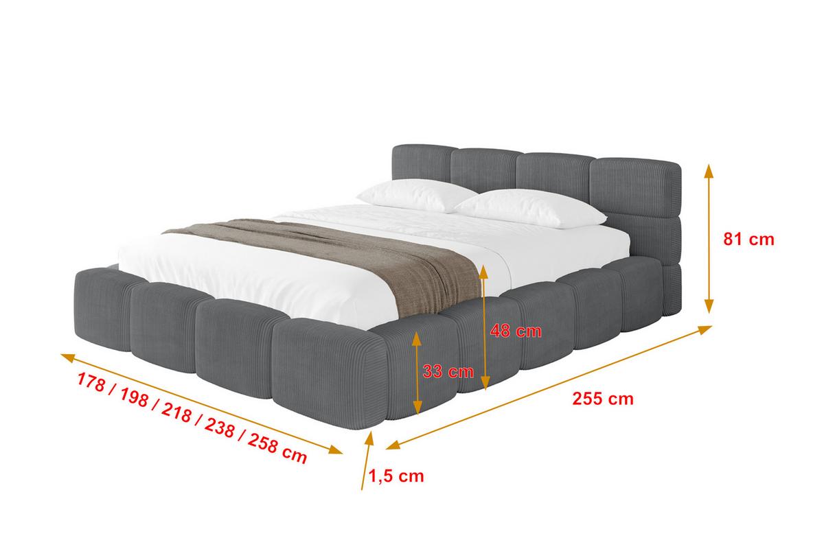 POLSTERBETT mit Bettkasten und Lattenrost, Bett mit Kopfteil, Boxbett ohne Matratze, Doppelbett mit Stauraum - NATA-v1 200x200 Dunkelgrau - Chromfarben, Holzwerkstoff/Textil (200/200cm) - ALTDECOR