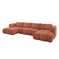 WOHNLANDSCHAFT CLOUD-U 405x185x90 Apricot Velours - Koralle, Holzwerkstoff/Kunststoff (405/90/185cm) - ALTDECOR