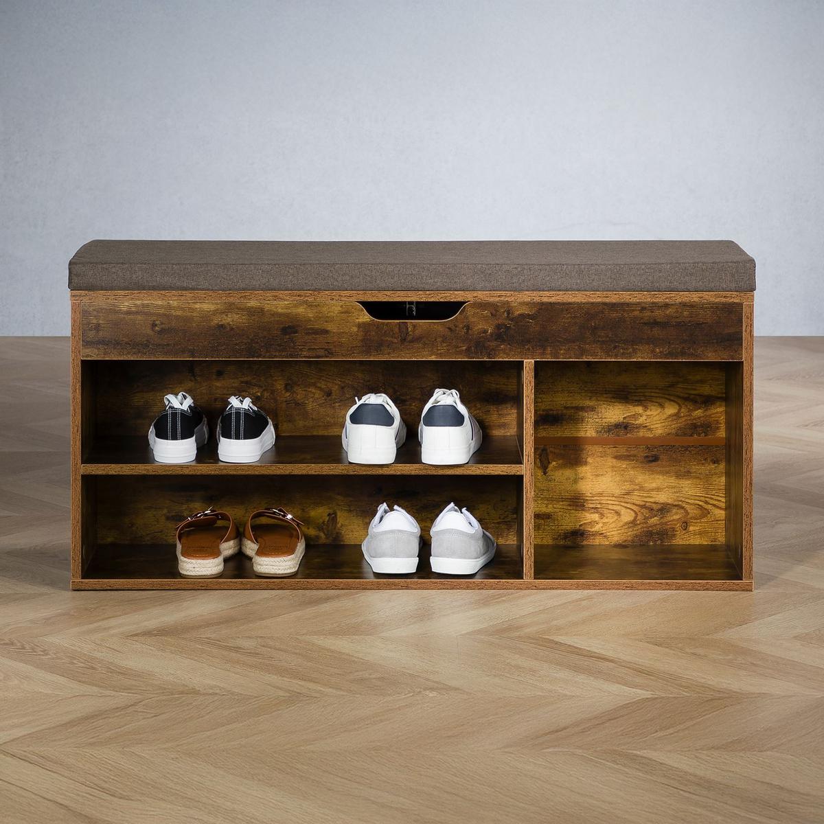 SCHUHBANK BAIA Vintage/schwarz - Dunkelbraun/Schwarz, Holzwerkstoff (103/48/29cm) - IDIMEX