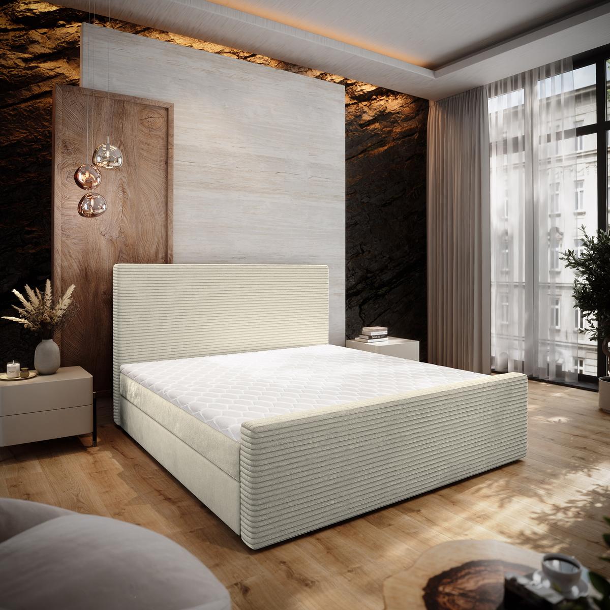 BOXBETT ALORIA 180x200 cm mit Matratze und Topper - Creme - Creme, Holz (180/200cm) - MASSENO