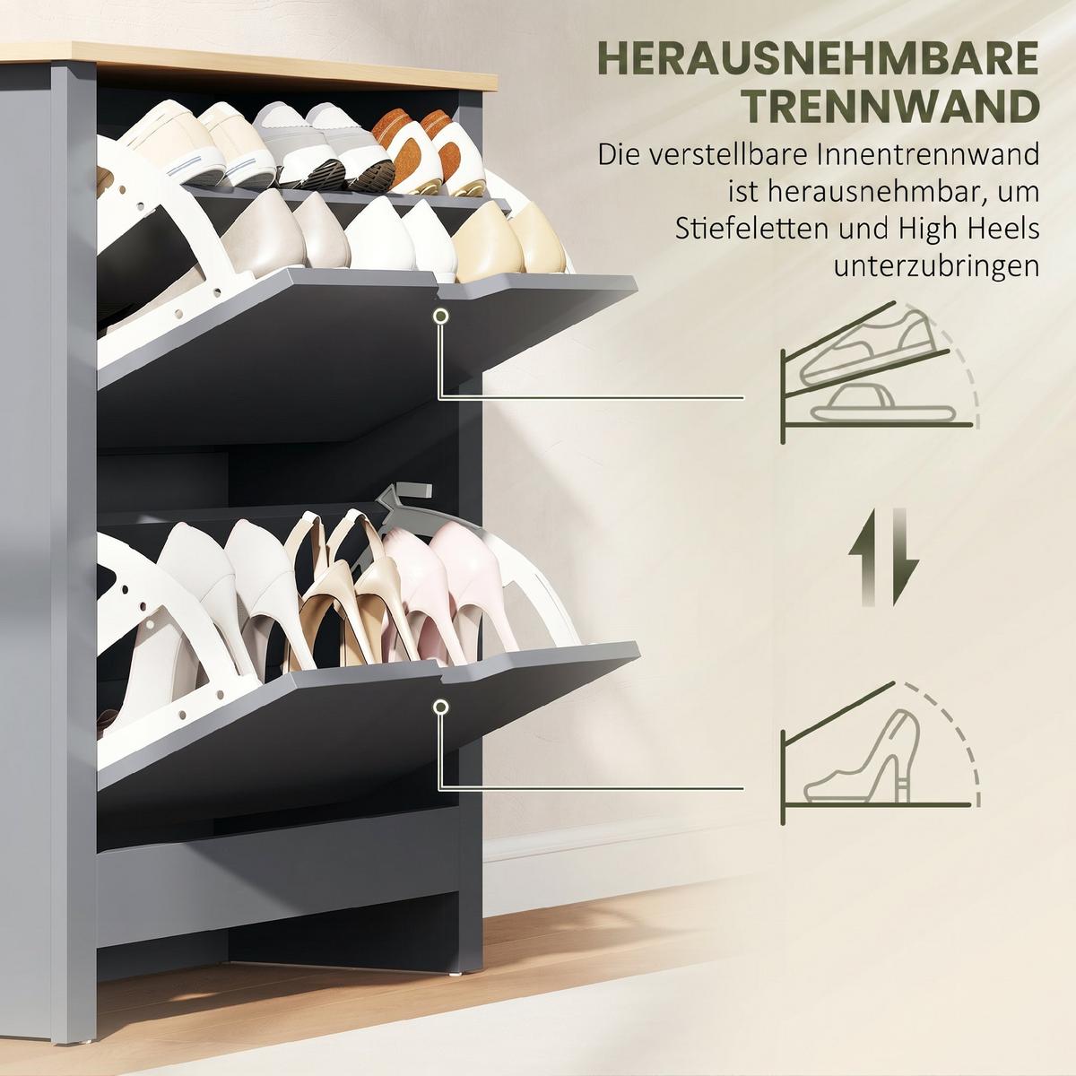 SCHUHSCHRANK Spanplatte Dunkelgrau - Dunkelgrau/Grau, Holzwerkstoff/Kunststoff (26/80/72cm) - HOMCOM