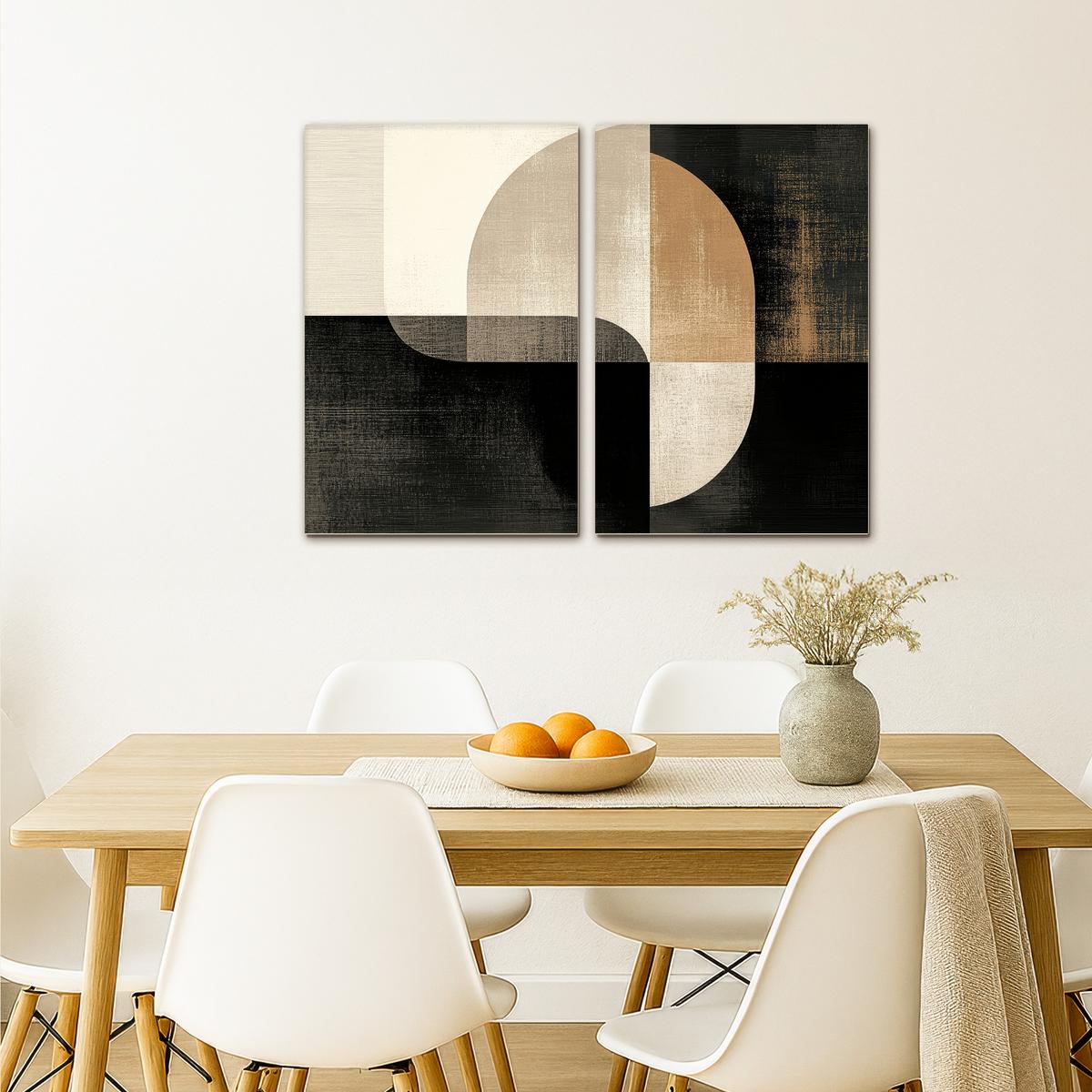 LEINWANDBILD 2er Set Formen - Abstrakt - Gold 80x60 cm - Schwarz, Textil (80/60cm) - MuchoWow