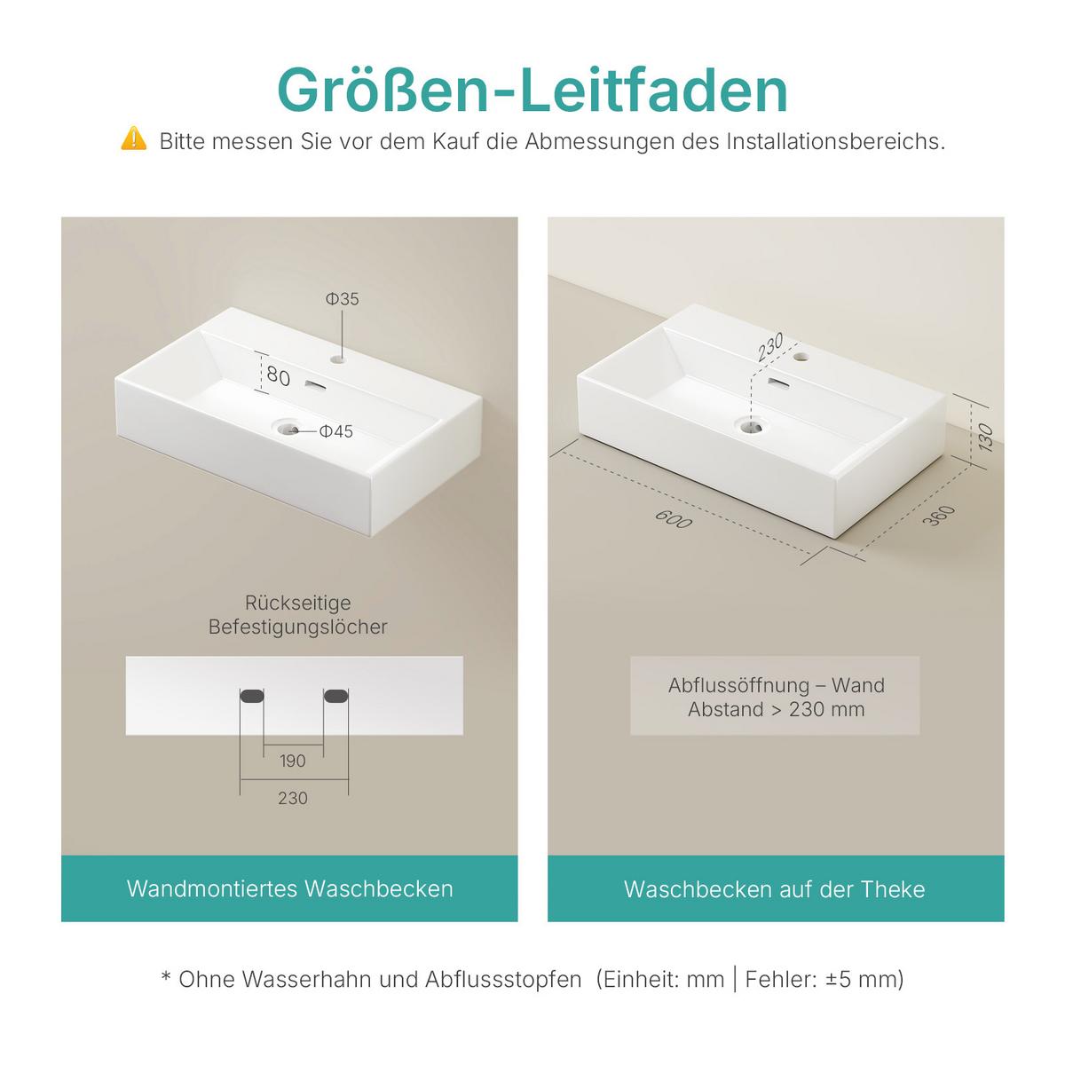 WASCHBECKEN mit Überlauf Weiß 60 / 36 / 13 cm - Weiß Hochglanz, Keramik (60/13/36cm) - EMKE