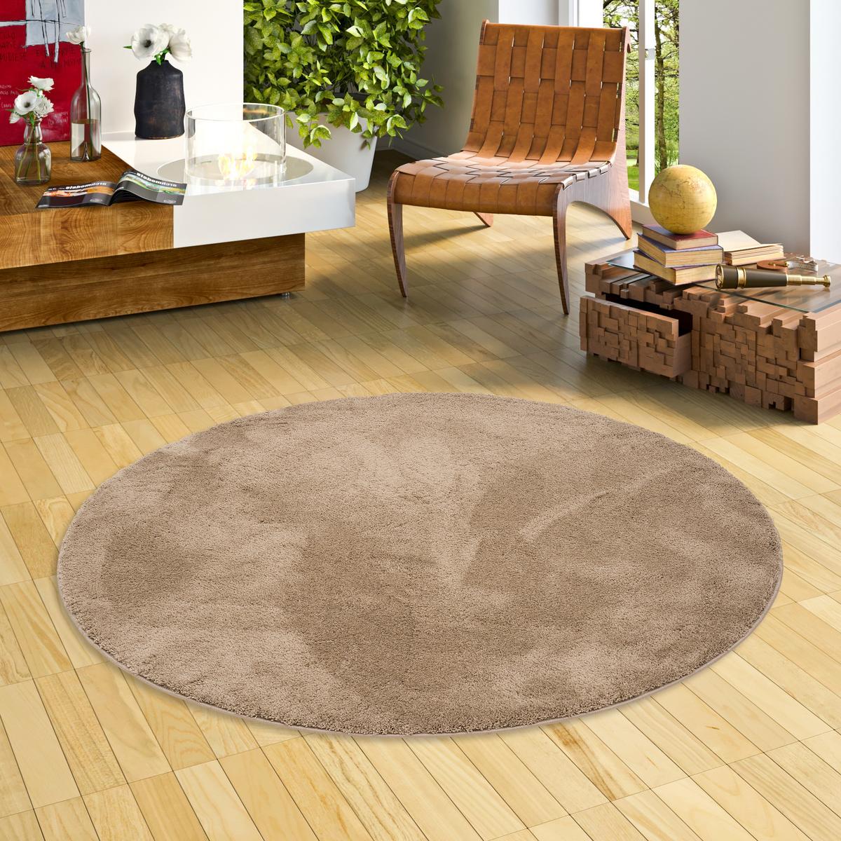 HOCHFLOR SUPER SOFT TEPPICH SILKY RUND - Taupe, Textil (120/120cm) - Pergamon