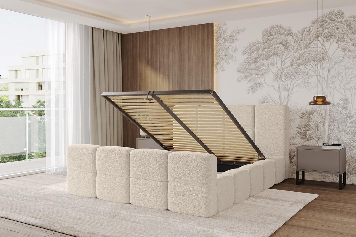 POLSTERBETT mit Bettkasten und Lattenrost, Bett mit Matratze H3/H4, Kopfteil, Boxbett, Doppelbett mit Stauraum - NATA-Z 200x200 Dunkelbeige - Hellbraun, Holzwerkstoff/Textil (200/200cm) - ALTDECOR