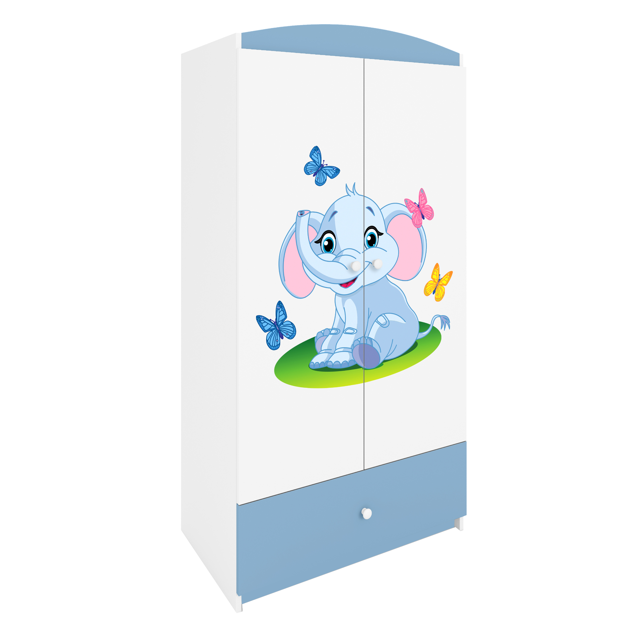 KINDERKLEIDERSCHRANK Elefant - Blau, Holzwerkstoff (90/175/52cm) - RAUMHIRSCH FURNITURE