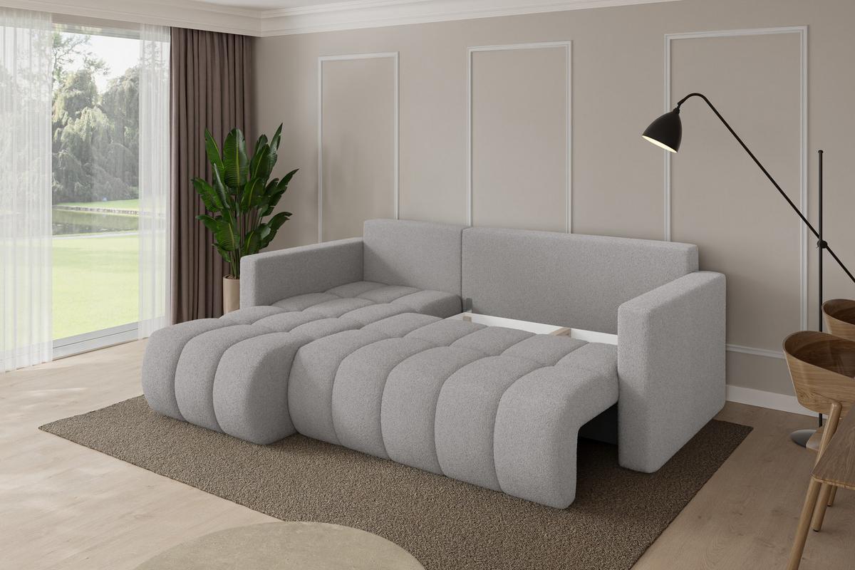 ECKSOFA mit Schlaffunktion Ottomane Links GARD-L 226x146x85 Hellgrau Bouclé - Silberfarben/Hellgrau, Holzwerkstoff/Kunststoff (226/146cm) - ALTDECOR