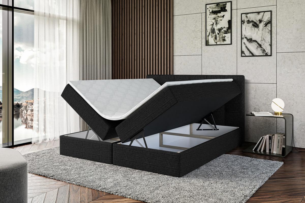 BOXBETT mit Matratze H3 und Lattenrost - MARCE - 140x200 Schwarz - Schwarz, Holzwerkstoff (140/200cm) - ALTDECOR