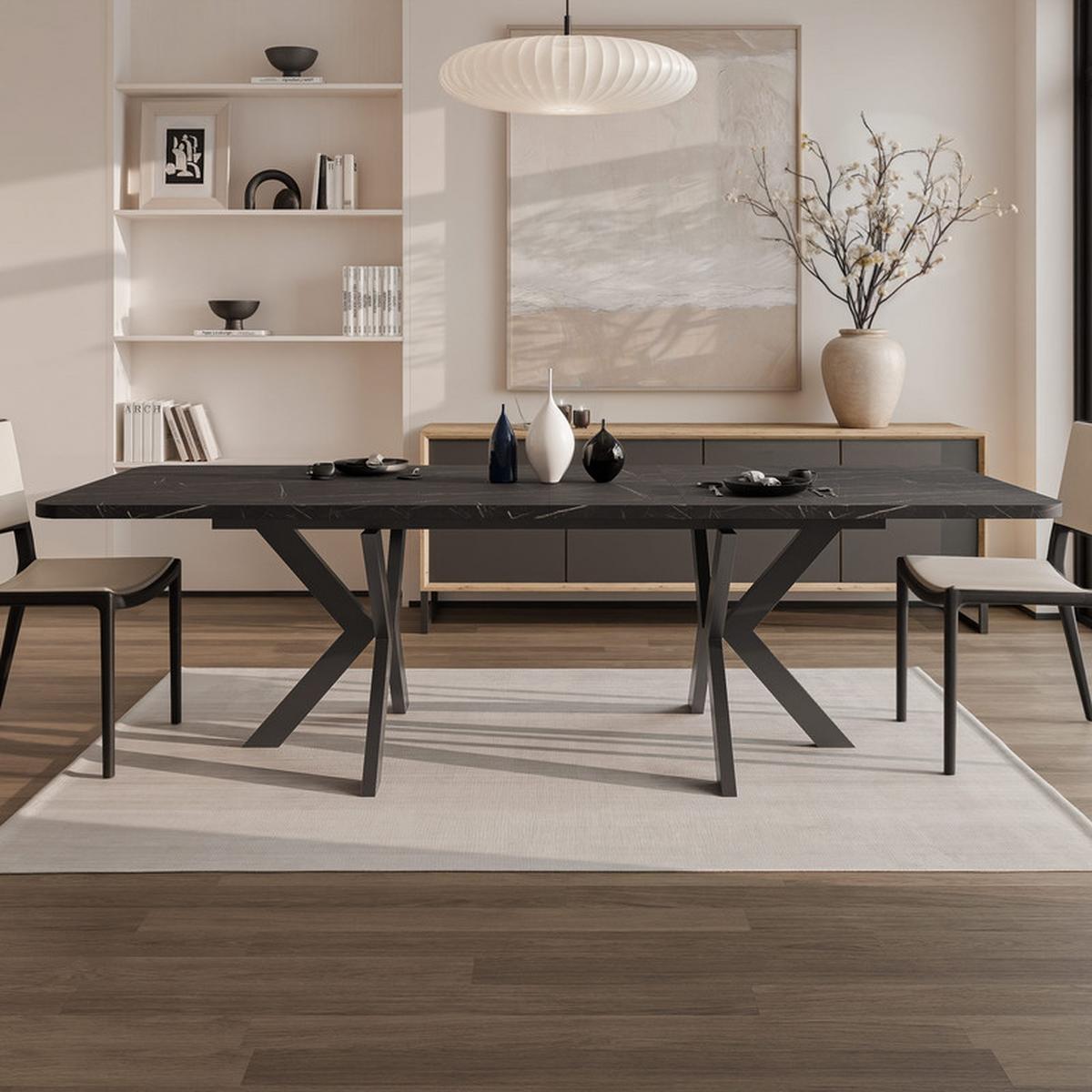 AUSZIEHTISCH DANTON 200/100/76 cm, Schwarz / Grigia Pietra (Steingrau) - Schwarz/Grau, Holzwerkstoff/Metall (100/200/76cm) - Idohome