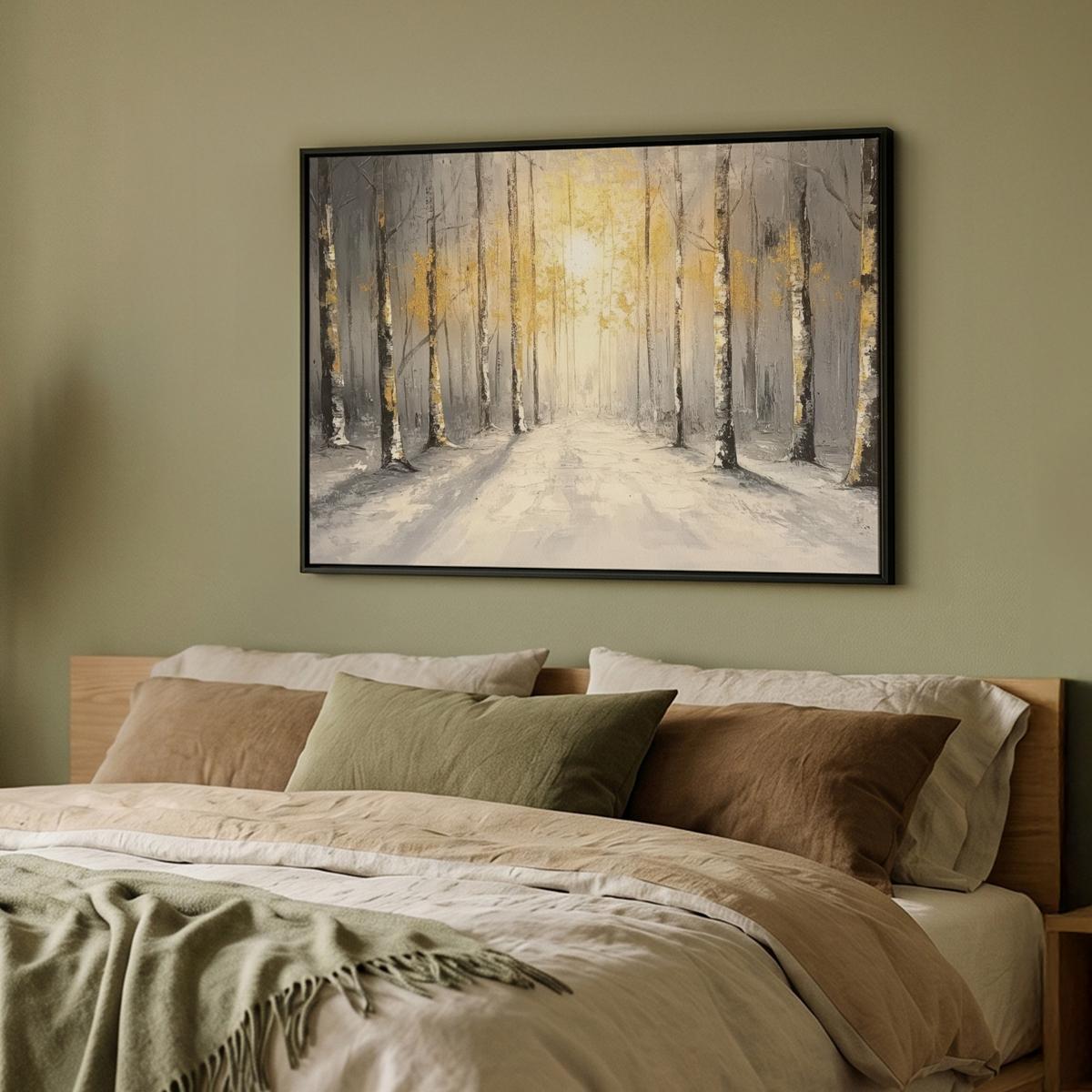 LEINWAND Bilder mit Rahmen - Winter - Abstrakt - Schnee - Natur - Sonne - 100x70 - Grau, Textil (100/70cm) - MuchoWow