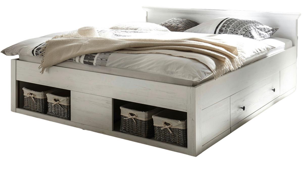 BETT Pinie weiß Liegefläche 180 x 200 cm, Stauraumbett mit Bettschubkasten - Schwarz/Weiß, Holzwerkstoff/Kunststoff (180/200cm) - Furn.Design