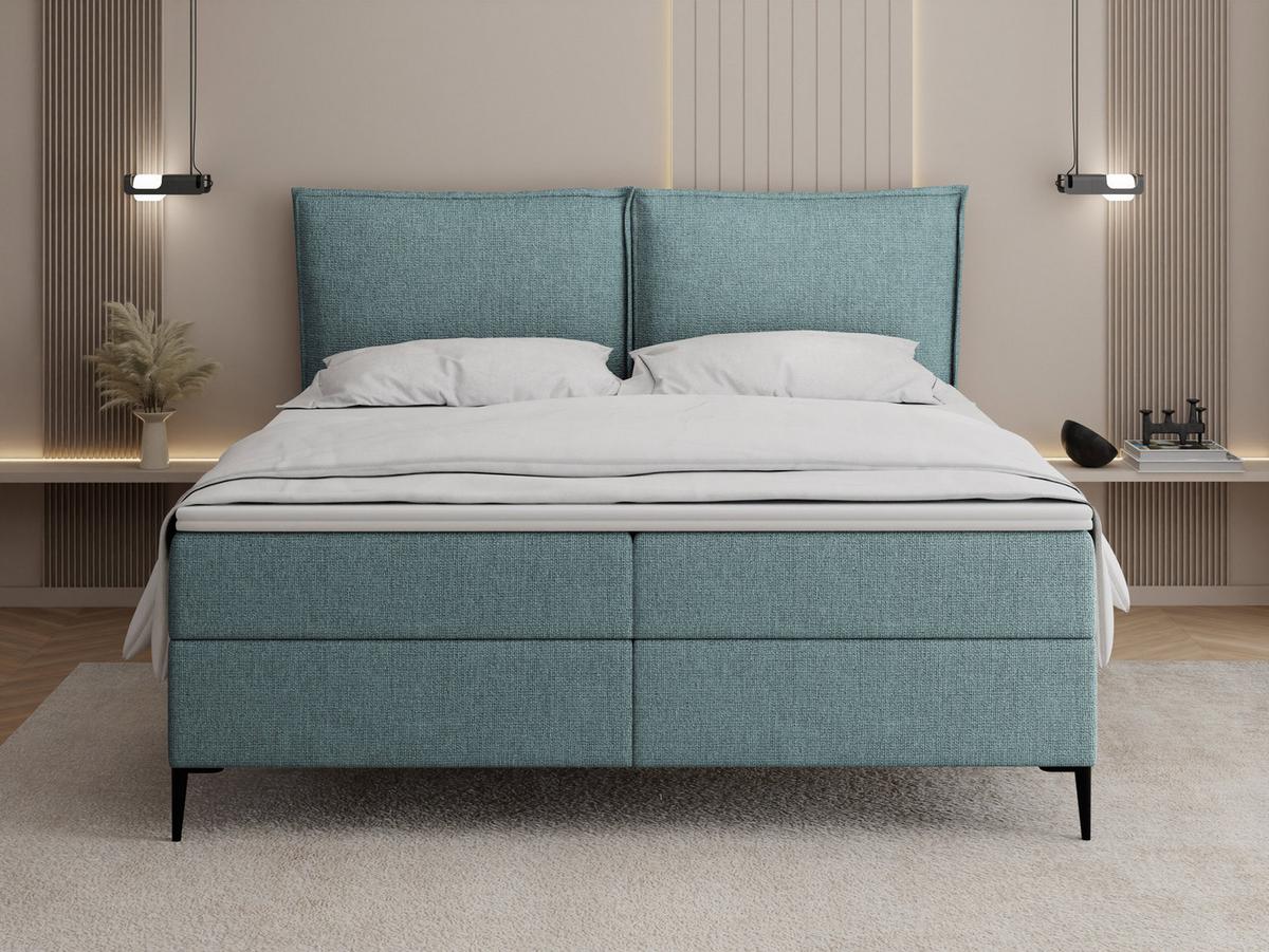 BOXBETT Calio Rise mit Bettkasten, Türkis Chenille 120x200 cm – inkl. H4 Taschenfederkern Matratze & Foam Topper - Türkis/Schwarz, Holz/Holzwerkstoff (120/200cm) - WFL GROUP