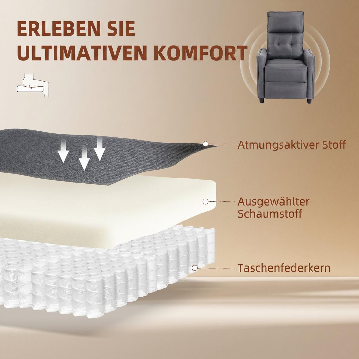 MASSAGERELAXSESSEL Leinen Grau - Grau, Kunststoff/Textil (69/104/93cm) - HOMCOM