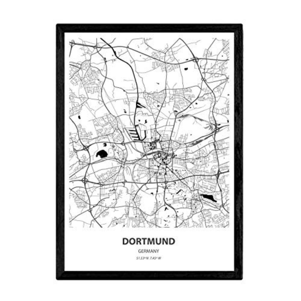 POSTER Karte Von Dortmund - Deutschland A3 Schwarzer Rahmen - Schwarz, Papier (29.7/5/42cm) - Nacnic