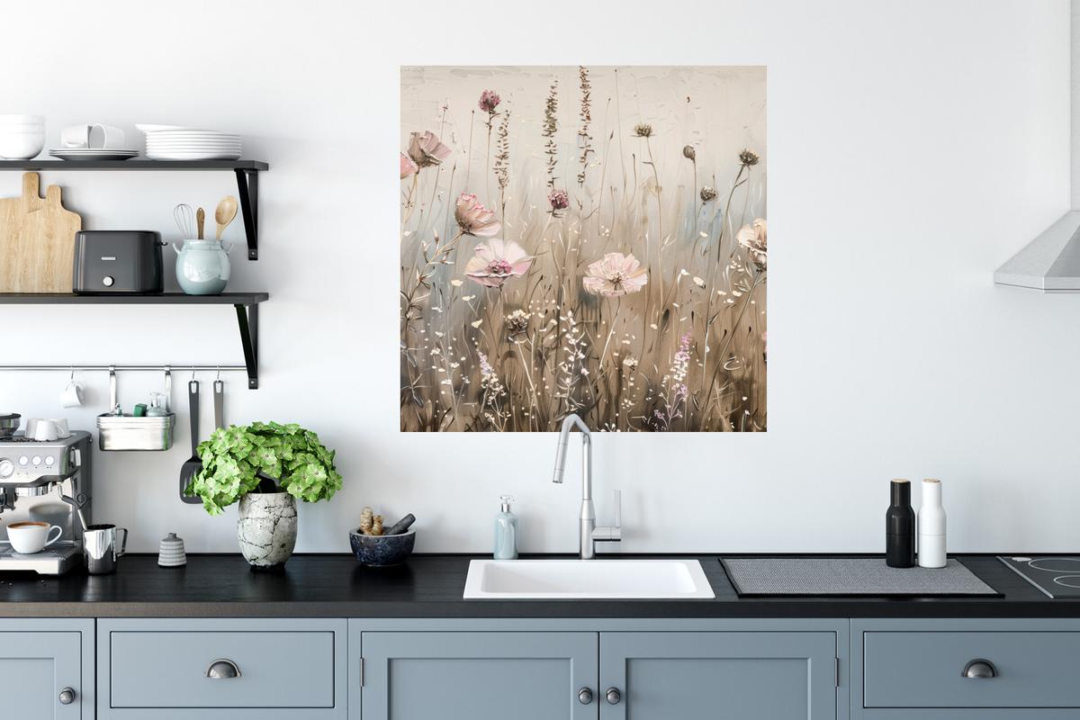 WANDTATTOO Blumen - Rosa - Modern - Beige Wanddeko 50x50 cm - Beige, Kunststoff (50/50/0.1cm) - MuchoWow