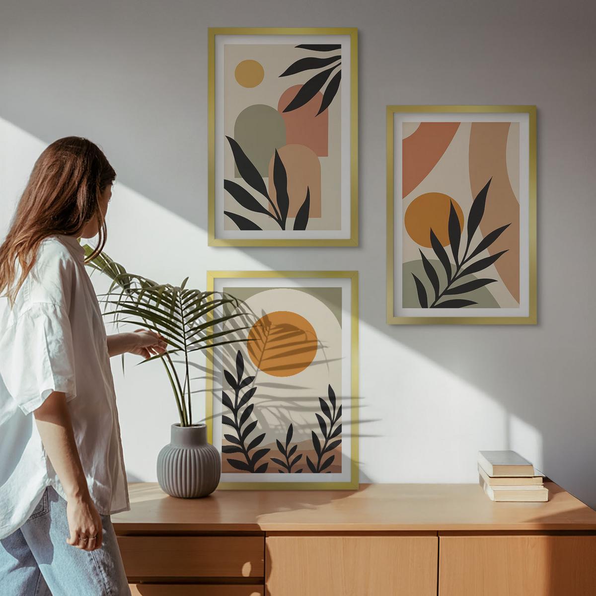 BILDER SET 3er Set - 40x60 cm Goldrahmen - Abstrakte Pflanzenformen - Goldfarben, Kunststoff (40/60cm) - TULUP