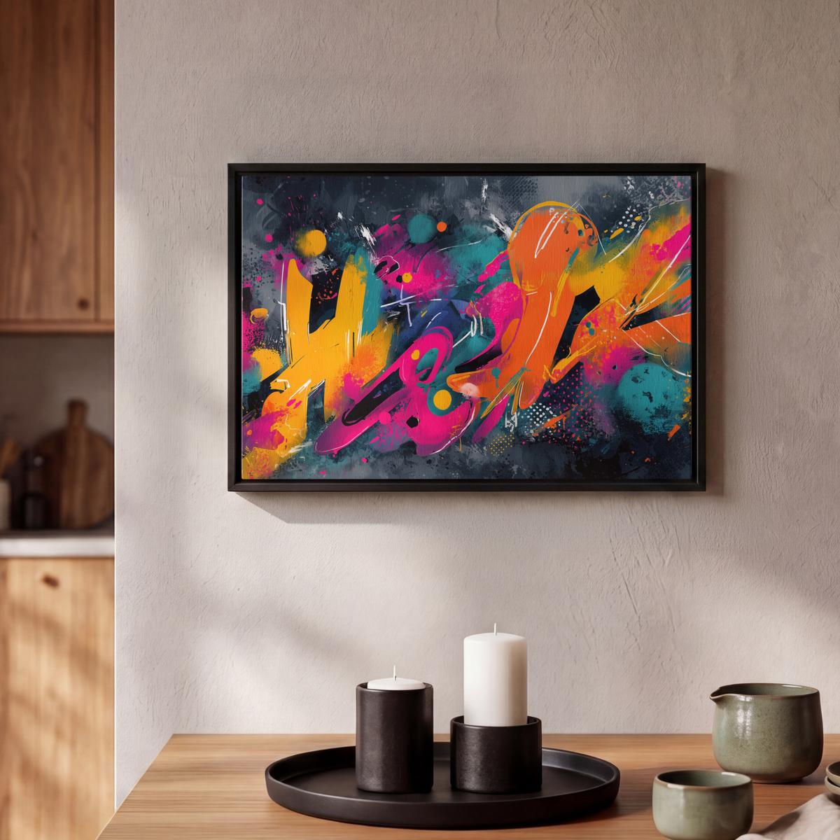 LEINWAND Bilder mit Rahmen - Abstrakt - Graffiti - Farbenfroh - Farbspritzer - 30x20 - Multicolor, Textil (30/20cm) - MuchoWow