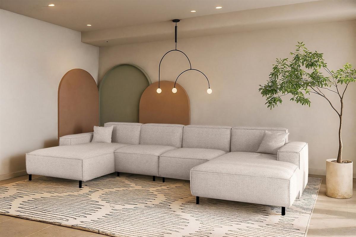 WOHNLANDSCHAFT Gloria In Artico - Creme, Holzwerkstoff/Textil (378/73/165cm) - Fun Möbel