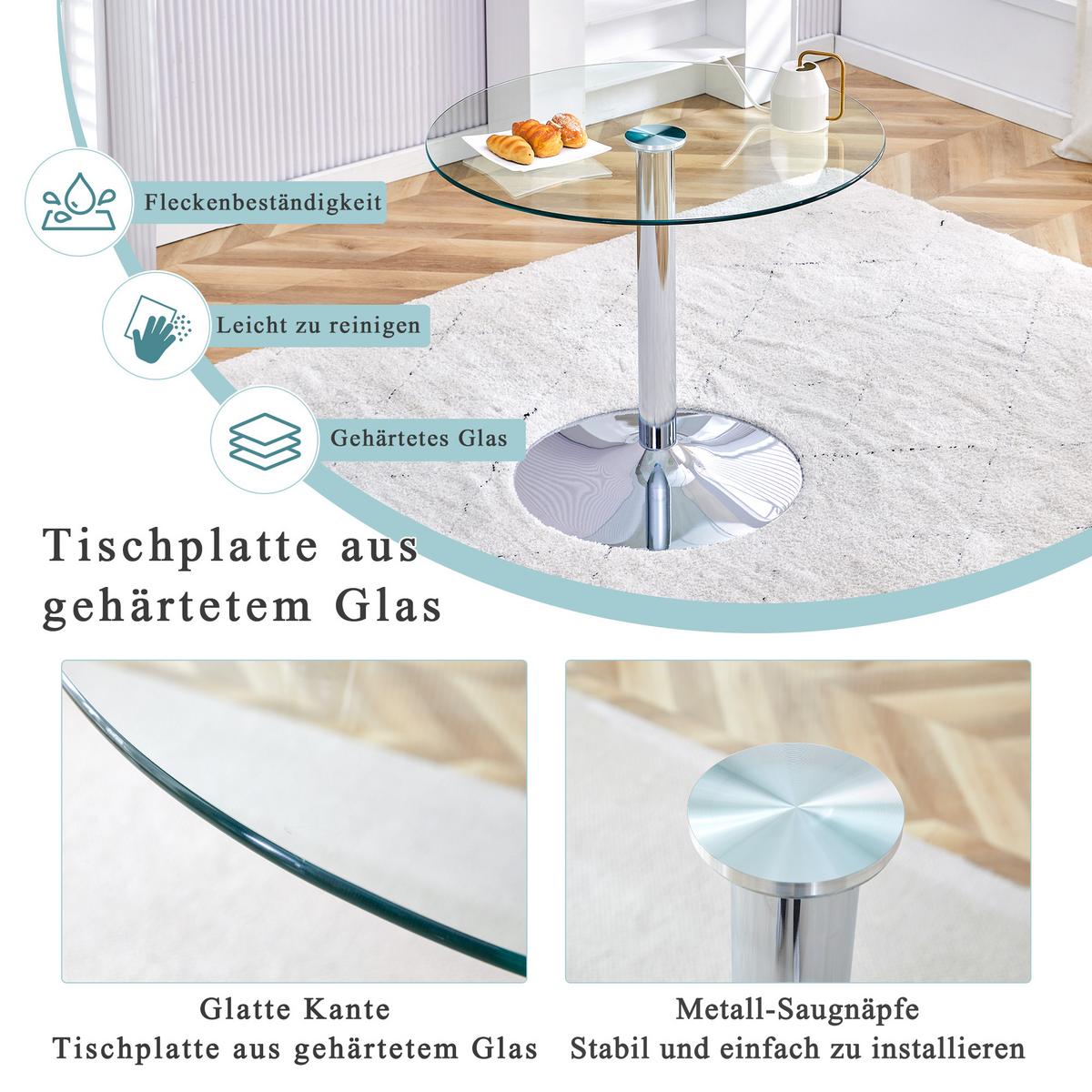 ESSTISCH Ø 85 cm Runder in Glas & Silber - Eichefarben, Glas (85/85/76cm) - Urban Meuble