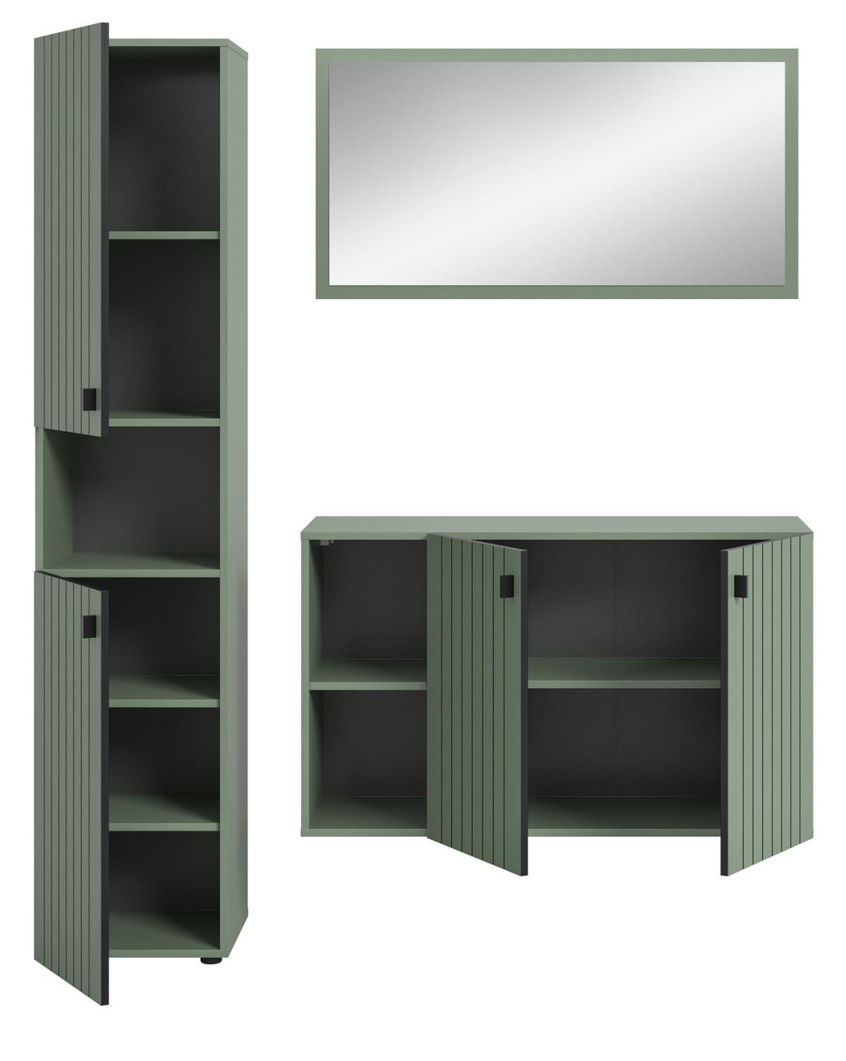 GARDEROBE-SET grün 3-teilig 161 cm, Komplettset mit viel Stauraum - Schwarz/Grün, Glas/Holzwerkstoff (161/192/37cm) - Inn.Furn