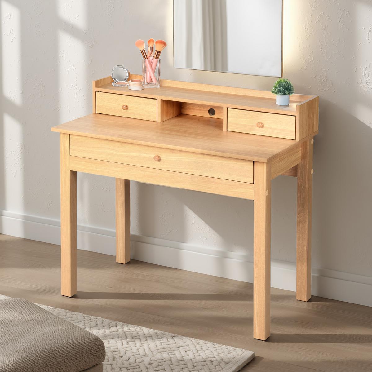SCHMINKTISCH Holzoptik mit Schubladen & Ablage - Braun, Holzwerkstoff (50/90/100cm) - Urban Meuble