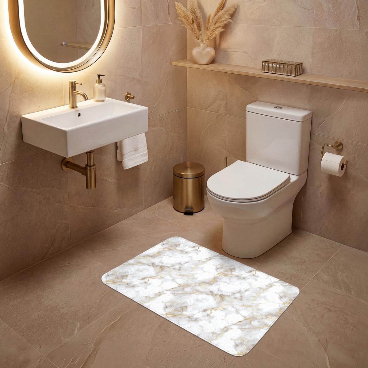 WC-VORLEGER Goldene Adern - Marmor - Weiß Toilettenteppich 80x50 cm - Weiß, Textil (80/1cm) - OnlyWow
