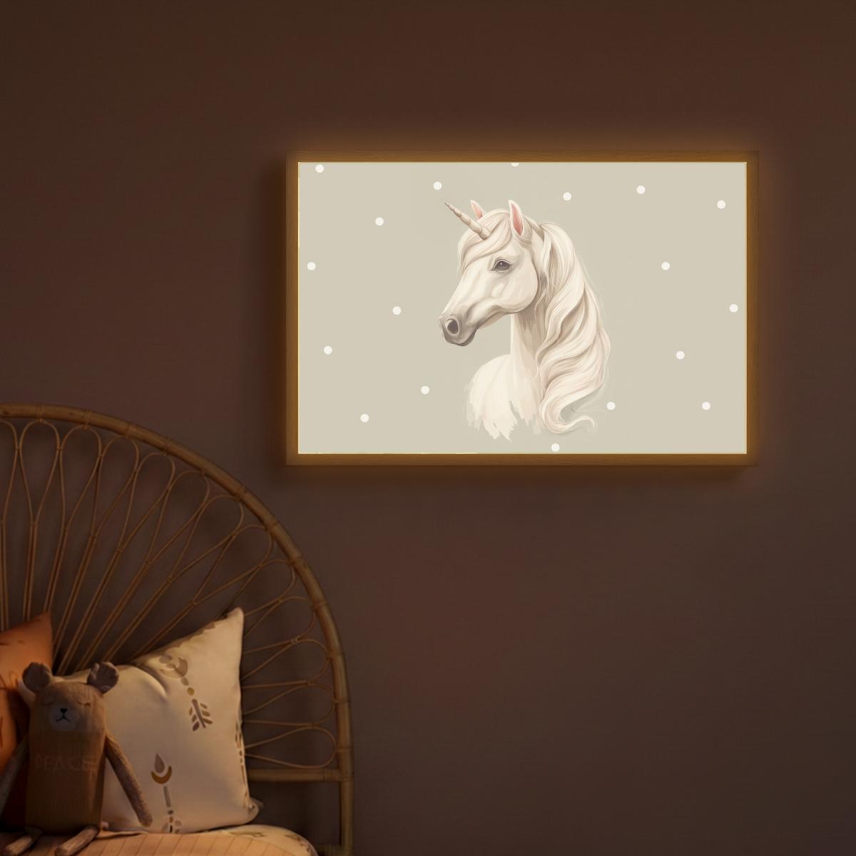 NACHTTISCHLAMPE MIT AKKU Einhorn - Weiß - Punkte 60x40 cm - Taupe, Holzwerkstoff (8/60/40cm) - OnlyWow
