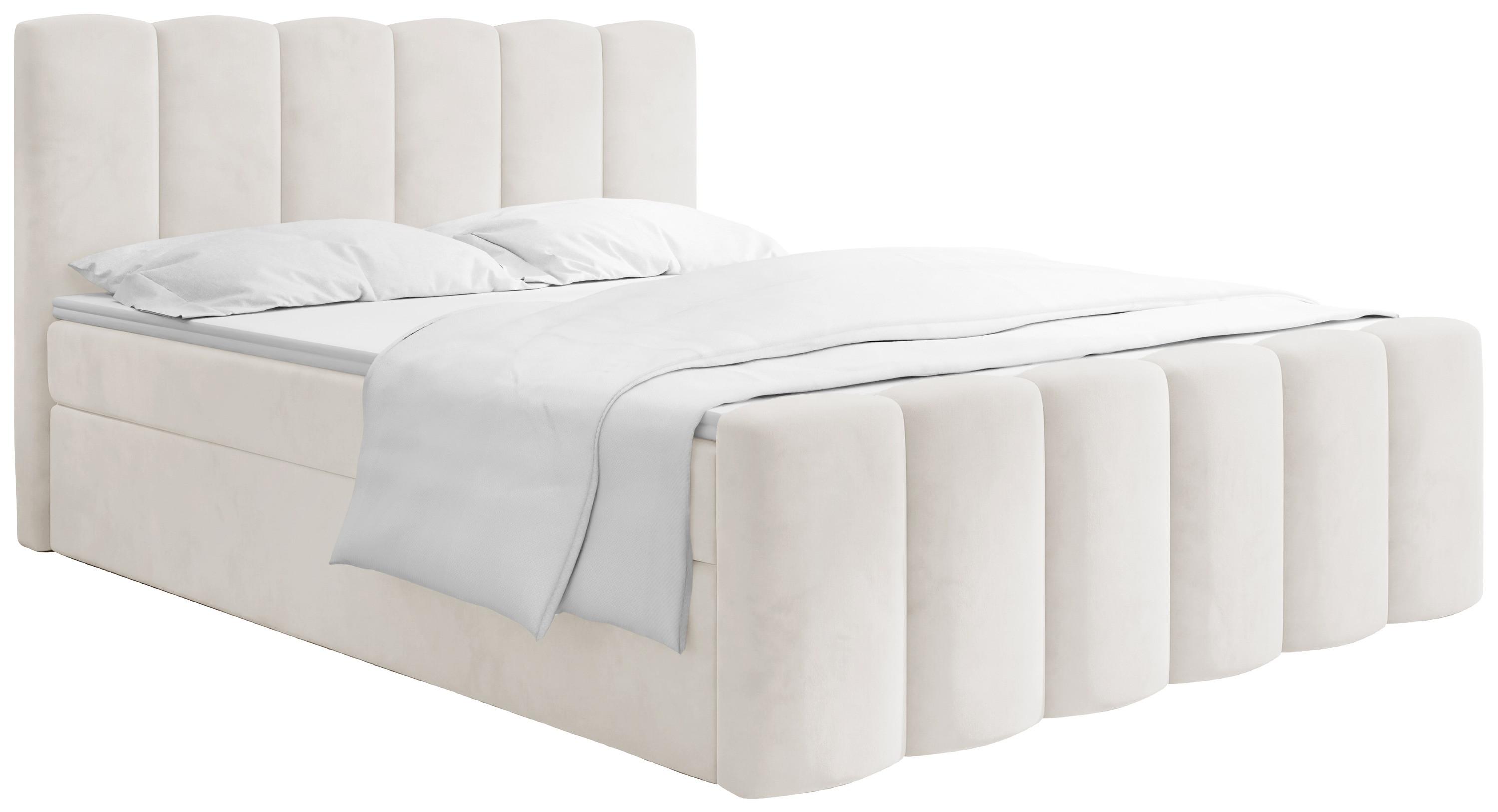 BOXBETT Serenity mit Bettkasten, Samt Creme 160x200 cm – inkl. H4 Taschenfederkern Matratze & Foam Topper - Beige/Creme, Holz/Holzwerkstoff (160/200cm) - WFL GROUP