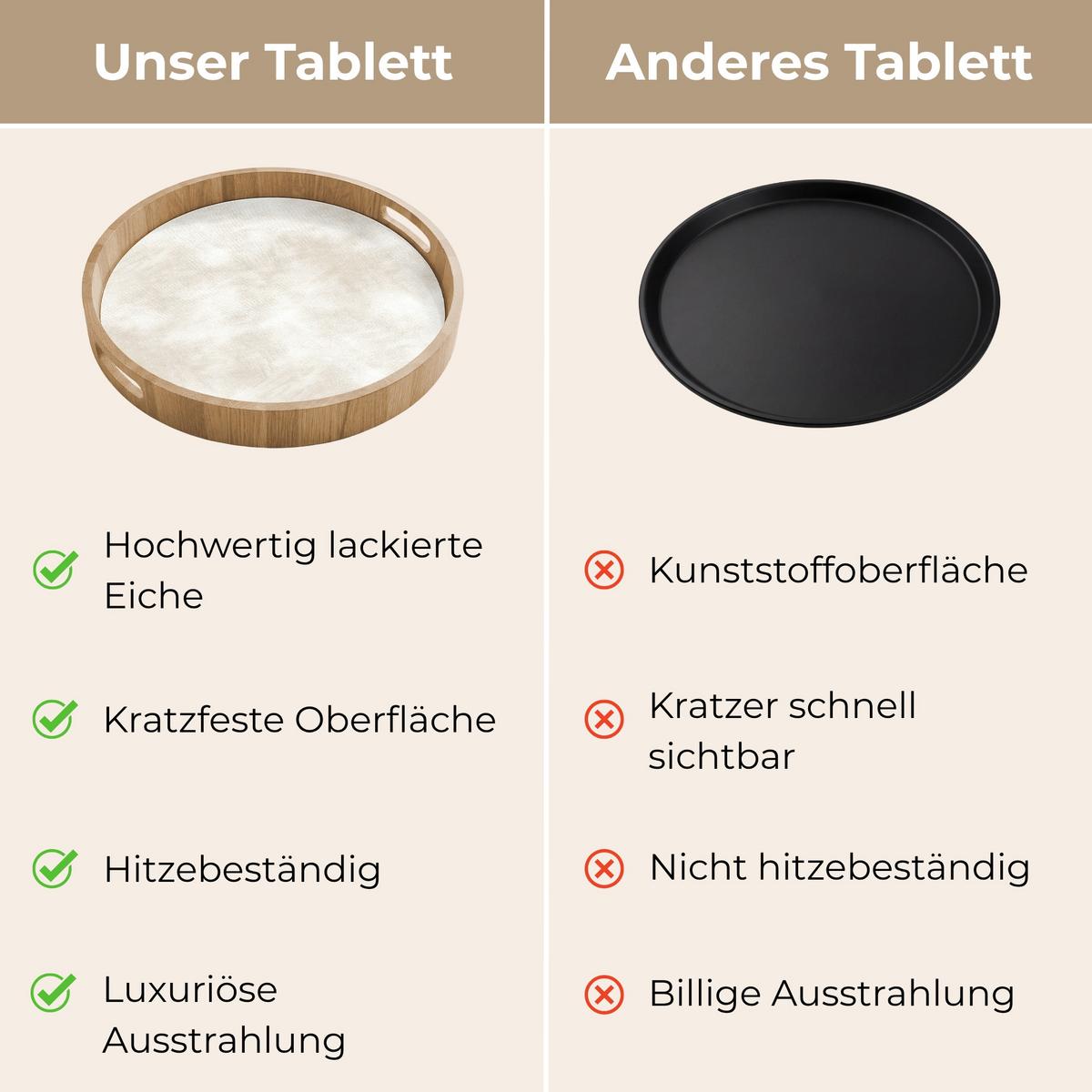 TABLETT Dezent - Textur - Beige 40x40 cm - Creme, Holz (40/5/5cm) - OnlyWow