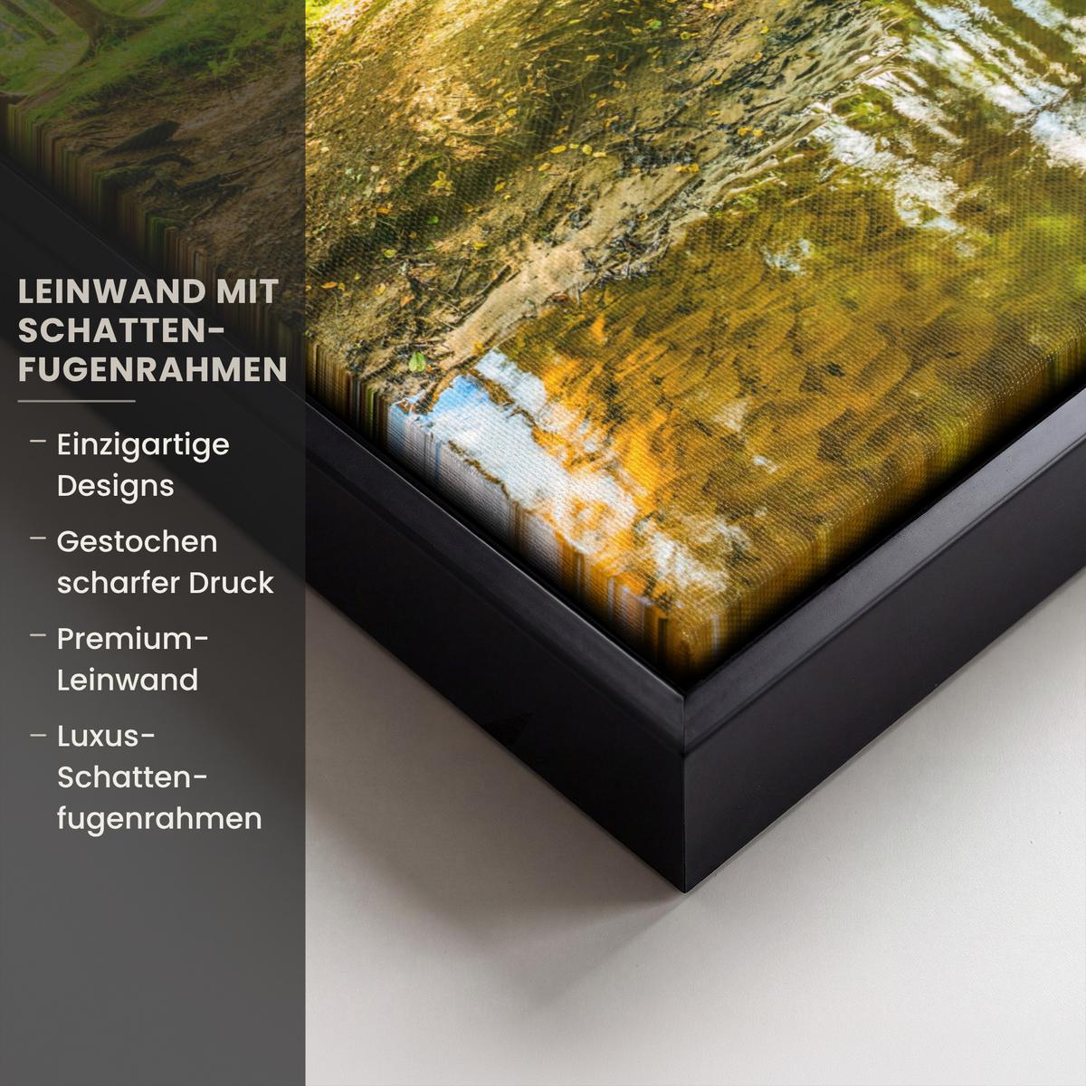 LEINWAND Bilder mit Rahmen - Wald - Landschaft - Wasser - Bäume - Sonne - Grün - Natur - 20x30 - Grün, Textil (20/30cm) - MuchoWow
