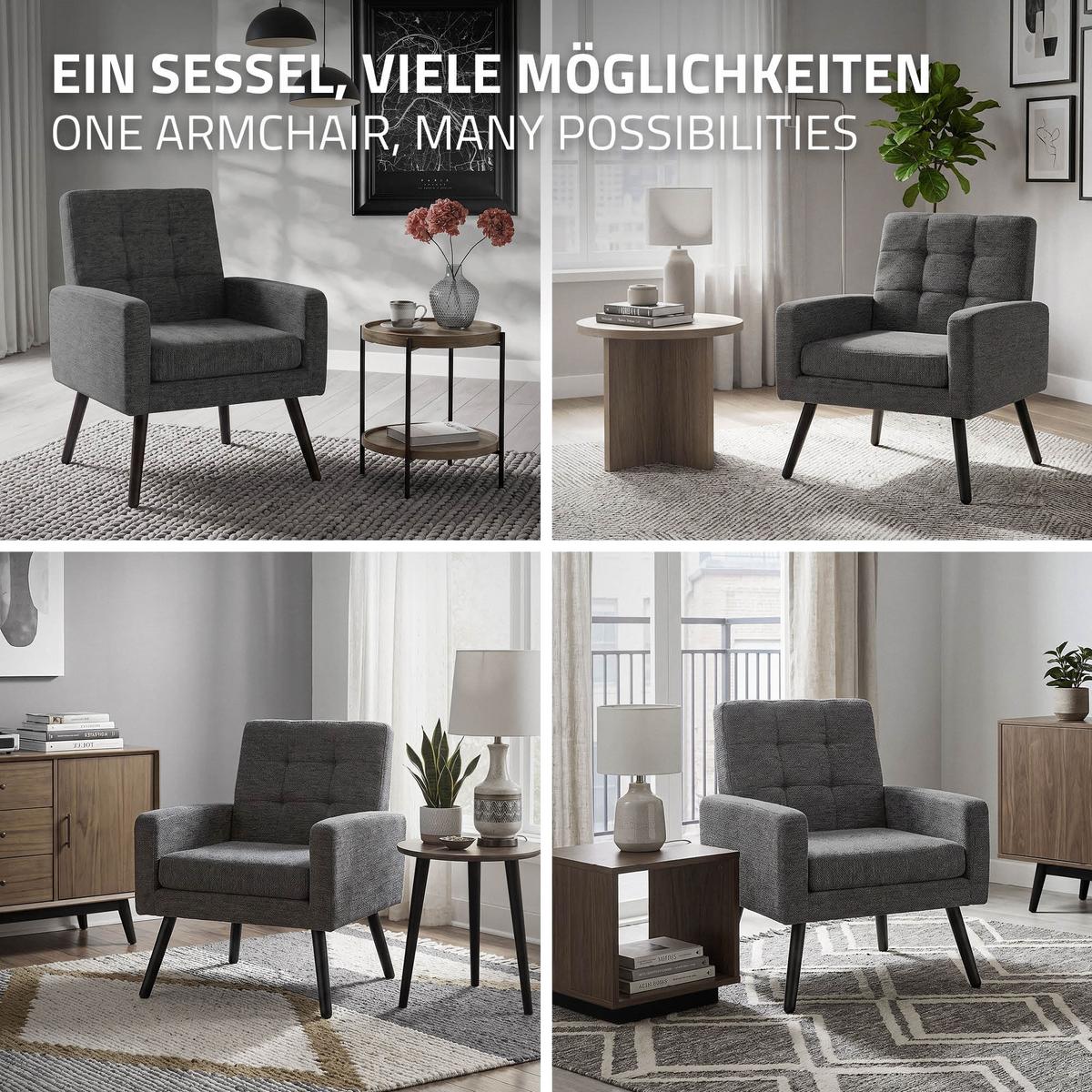 SESSEL mit Stahlbeinen und Webstruktur Relaxsessel 66,5x80x63,5 cm Anthrazit - Anthrazit/Schwarz, Textil/Metall (66.5/80/63.5cm) - ML-DESIGN