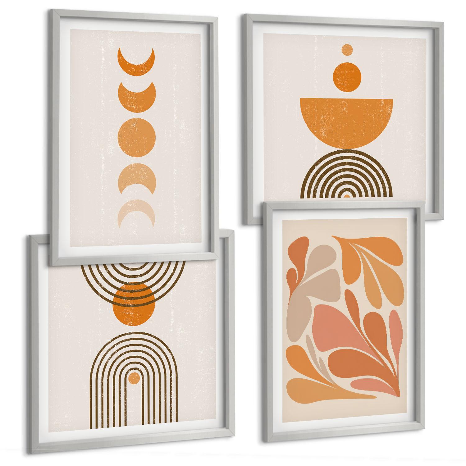 BILDER SET 4er Set - 50x50 cm & 40x60 cm Silberner Rahmen - Abstrakte orange Formen - Silberfarben, Kunststoff (50/50cm) - TULUP