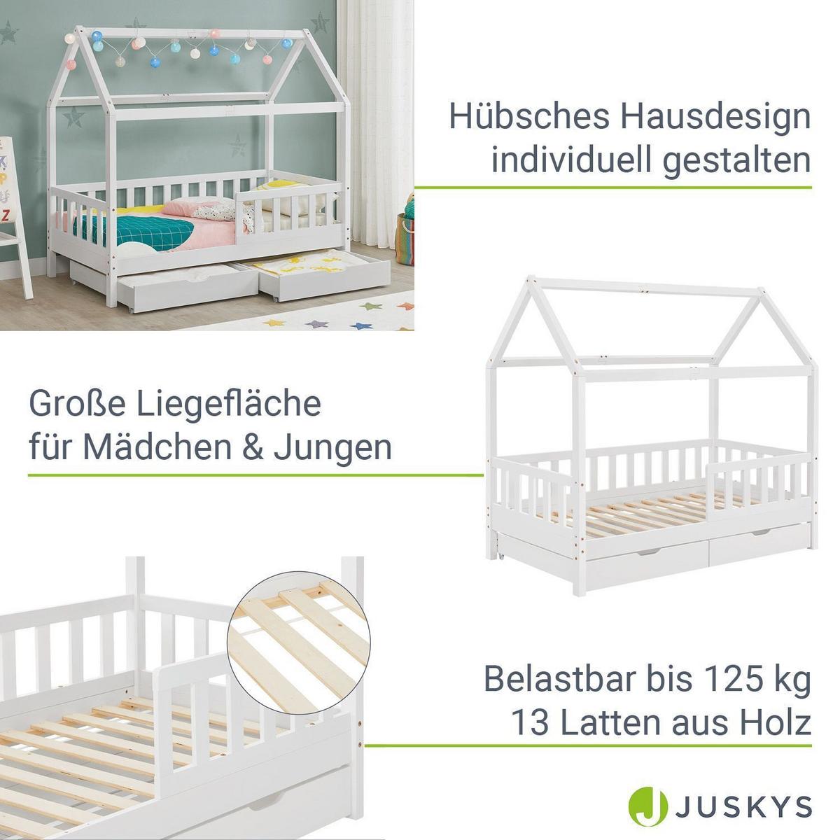 KINDERBETT Marli mit Matratze und Bettkasten weiß 90x200 cm - Weiß, Holz (90/200cm) - Juskys
