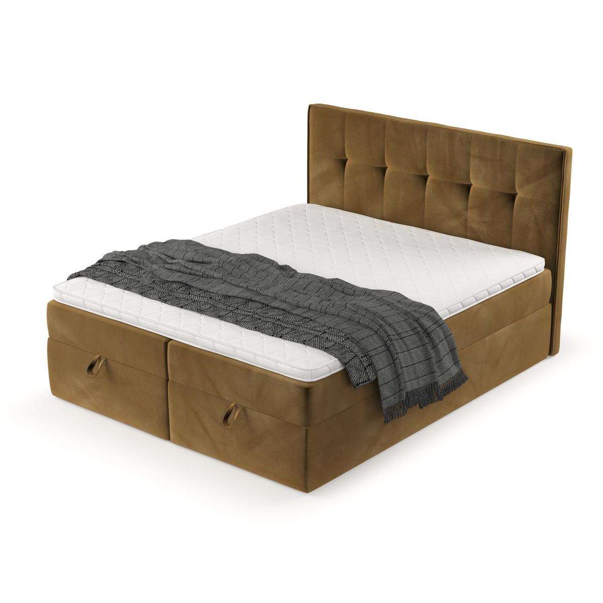 BOXBETT Tivra 160/200 cm Honiggelb im Kronos Stoff - Schwarz/Honig, Holz/Holzwerkstoff (160/200cm) - AltaBeds