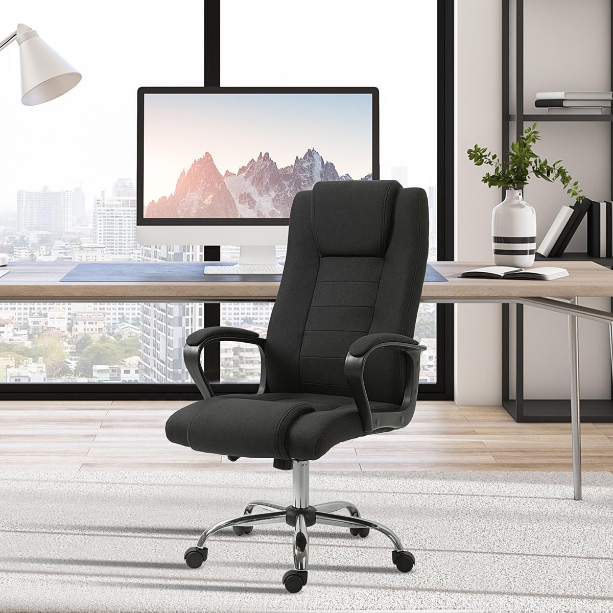 BÜROSTUHL Computerstuhl mit Wippenfunktion höhenverstellbar drehbar Leinen-Touch - Schwarz, Kunststoff (62/119/76cm) - Vinsetto
