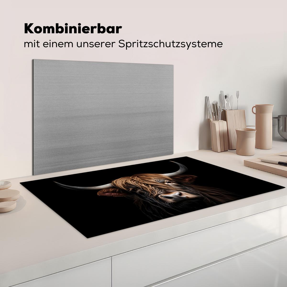 HERDABDECKPLATTE Schottischer Highlander - Porträt - Schwarz - Tier Induktionsschutz 91.6x52.7 cm - Braun, Kunststoff (91.6/52.7/0.2cm) - MuchoWow