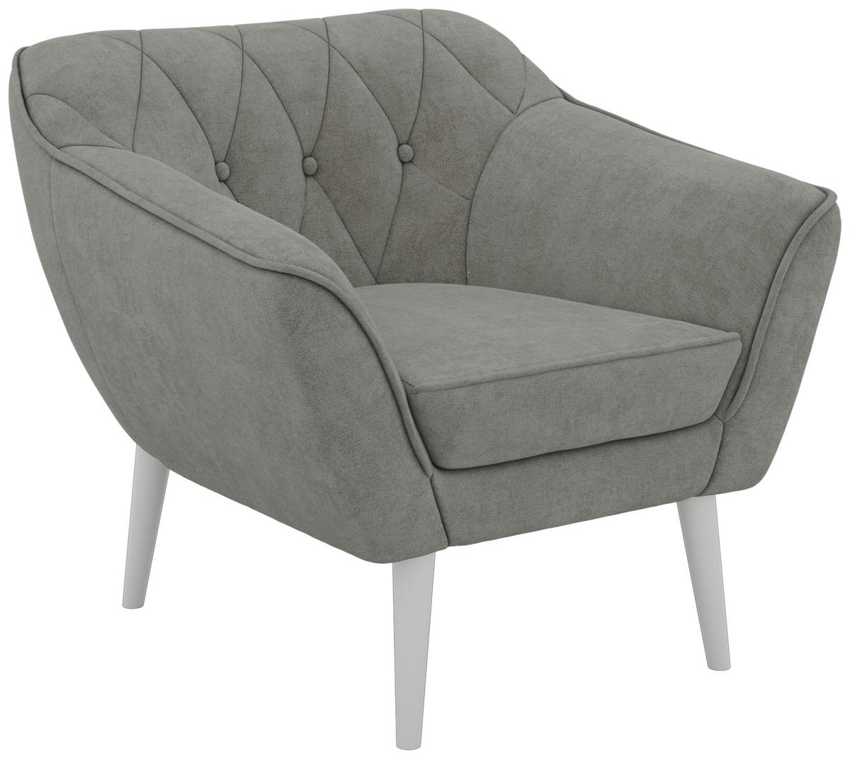 SESSEL PIRS - Grau Strukture - Weiße Beine - Platinfarben/Weiß, Holzwerkstoff/Textil (80/75/74cm) - MKS