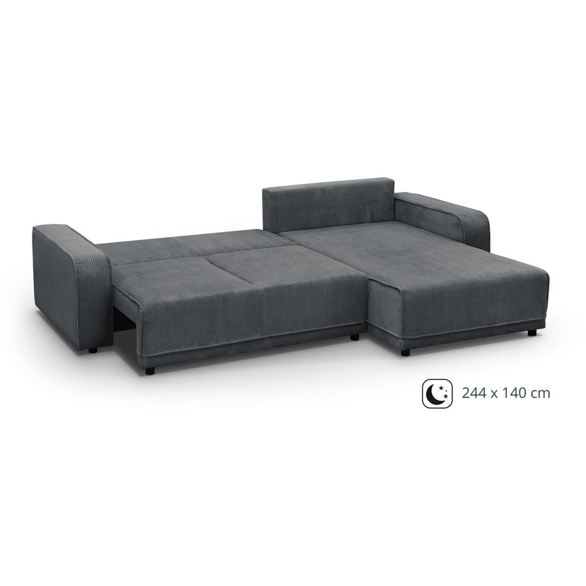 ECKSCHLAFSOFA Primo L grau - Schwarz/Grau, Textil (290/185cm) - Beautysofa