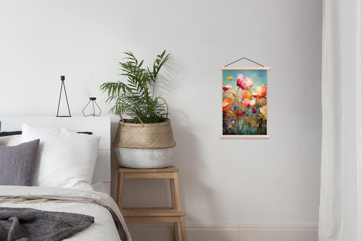POSTER MIT MAGNETLEISTEN Blumen - Aquarell - Kunst - Botanisch - Natur Deko Wohnzimmer 40x60 cm - Orange, Textil (40/60/0.15cm) - MuchoWow