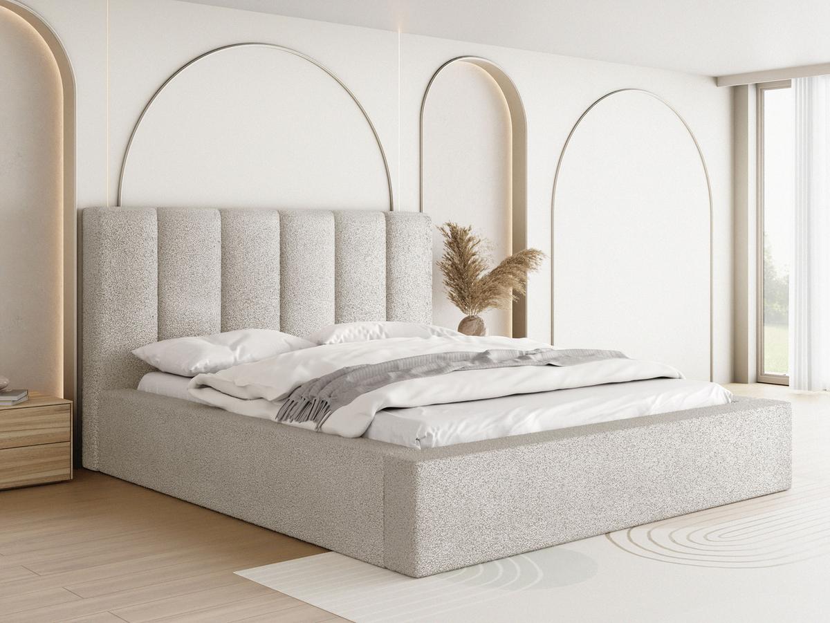 POLSTERBETT Amira mit Bettkasten, Creme Boucle 160x200 cm - Birkefarben/Schwarz, Holzwerkstoff/Kunststoff (160/200cm) - WFL GROUP