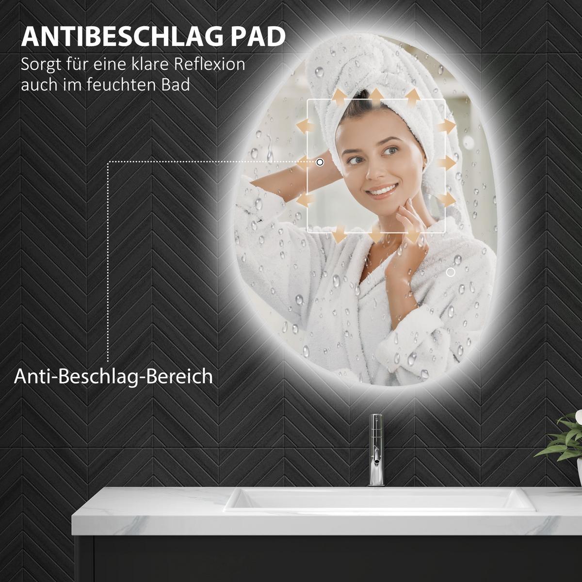 70 x 50 cm Asymmetrischer Badspiegel mit LED-Licht, Anti-Beschlag-Funktion - Silberfarben, Glas (50/5/70cm) - HOMCOM