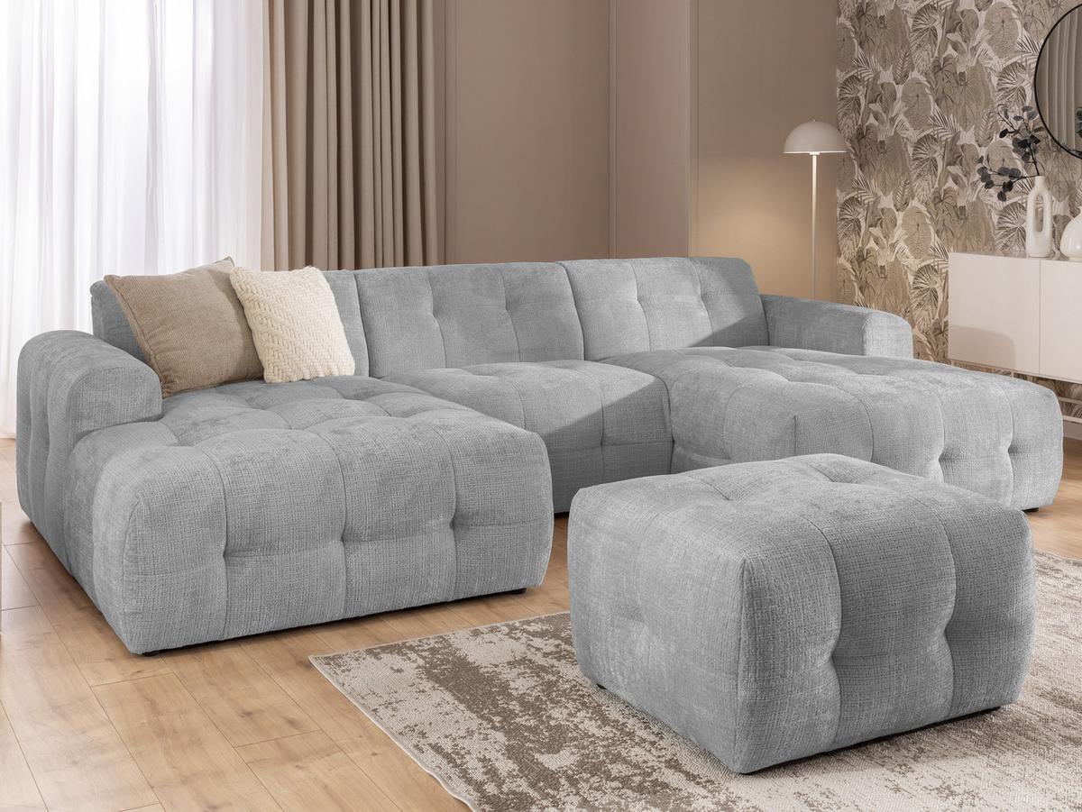 POLSTERHOCKER mit raffinierten Steppungen, zu passendem Sofa, Wellenunterfederung, Chenille-Bezug Hellgrau / 21057 - Hellgrau/Schwarz, Kunststoff/Textil (87/46/68cm) - luma-home