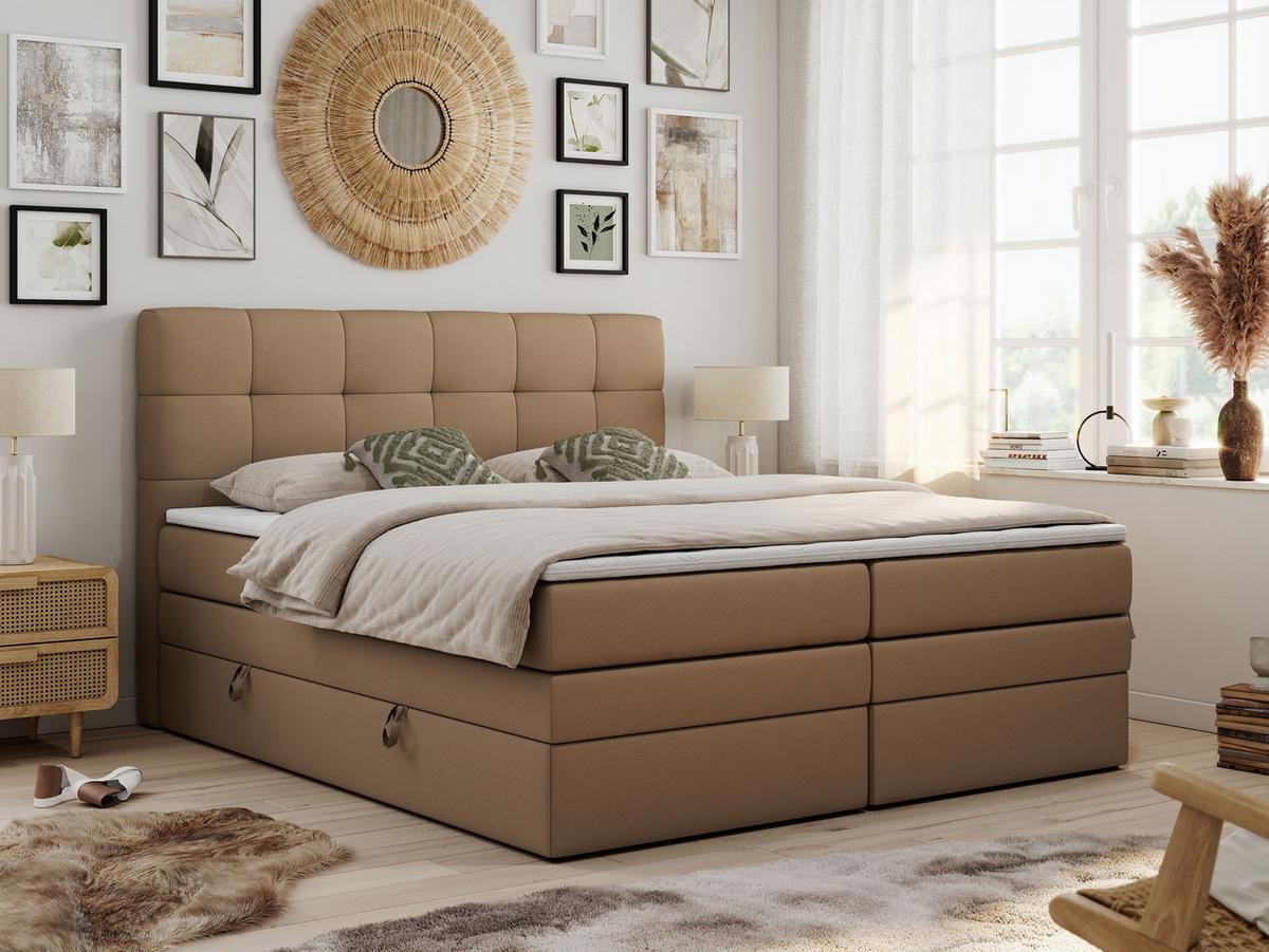 BOXSPRINGBETT LUKA KING 200/200 Braun Kunstleder - H3 - Braun, Holz/Textil (200/200cm) - MKS