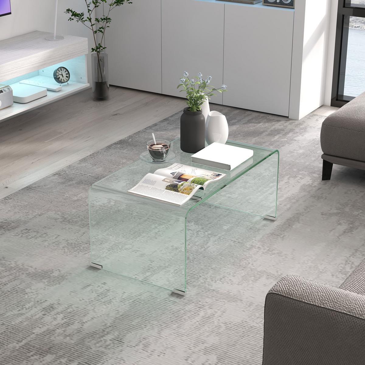 COUCHTISCH Beistelltisch aus gehärtetem Glas Moderner Kaffeetisch Transparent - Transparent, Glas (80/45/35cm) - HOMCOM